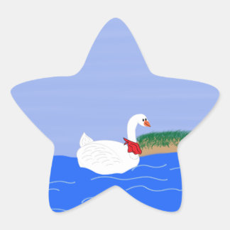 Goose White in Lake Cartoon Art Star Sticker