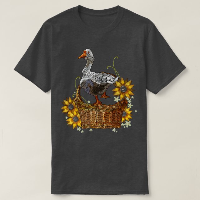 Goose Wicker Basket Embroider  T-Shirt (Design Front)