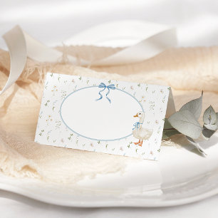 Goose Wildflower Blue Bow Baby Shower Place Card