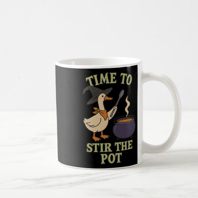 Goose Witch Halloween Time To Stir The Pot Cauldro Coffee Mug (Right)