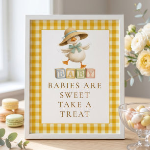 Goose Yellow Gingham Take A Treat Baby Shower Poster