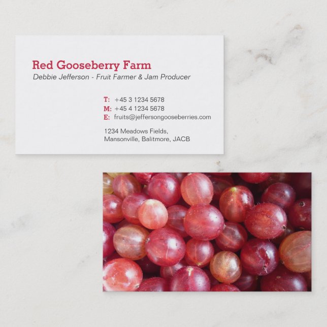 Gooseberry farmer / jam maker business cards (Front/Back)