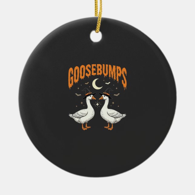 Goosebumps Halloween Witch Geese Vector Design Ceramic Tree Decoration (Front)