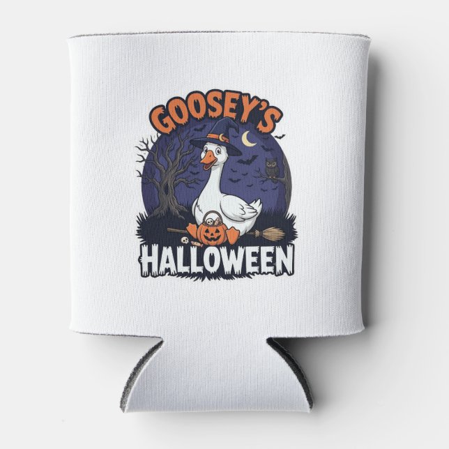 Gooseys Halloween Goose Witch Hat Pumpkin_1 Can Cooler (Front)