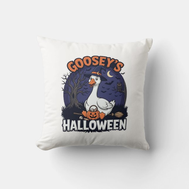 Gooseys Halloween Goose Witch Hat Pumpkin_1 Cushion (Front)