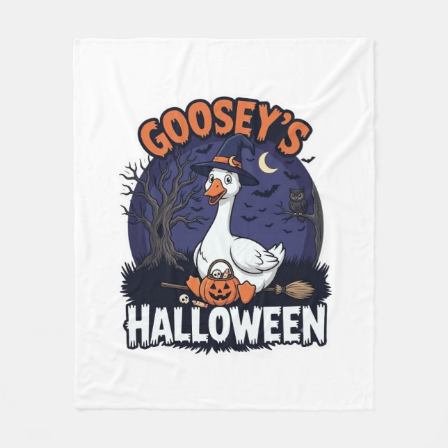 Gooseys Halloween Goose Witch Hat Pumpkin_1 Fleece Blanket (Front)