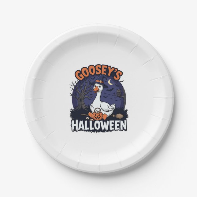 Gooseys Halloween Goose Witch Hat Pumpkin_1 Paper Plate (Front)