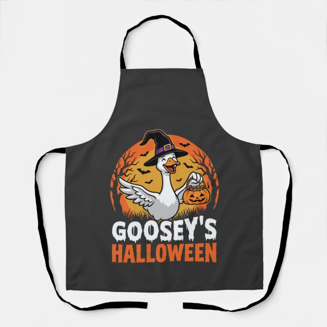 Gooseys Halloween Witch Goose Retro Cartoon Design Apron (Front)