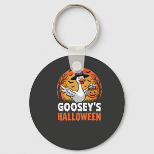 Gooseys Halloween Witch Goose Retro Cartoon Design Key Ring