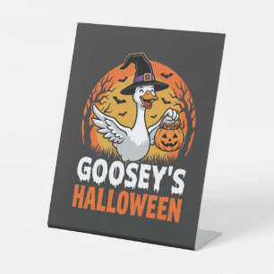Gooseys Halloween Witch Goose Retro Cartoon Design Pedestal Sign