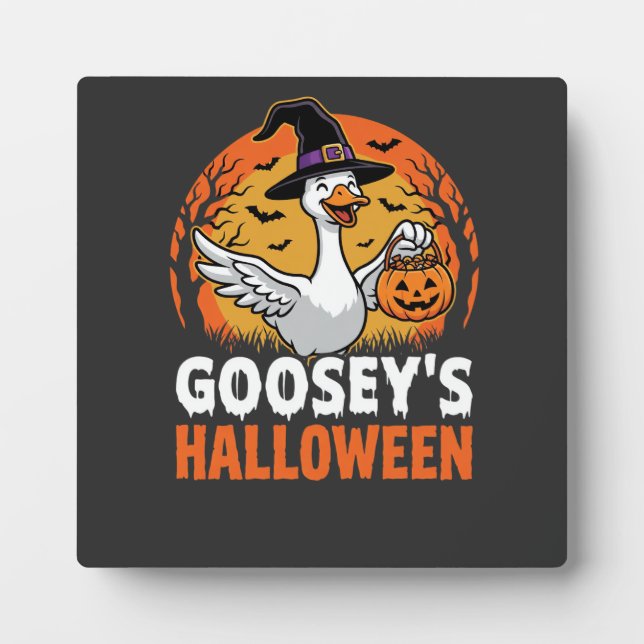 Gooseys Halloween Witch Goose Retro Cartoon Design Plaque (Front)