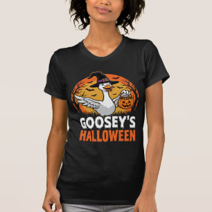 Gooseys Halloween Witch Goose Retro Cartoon Design T-Shirt