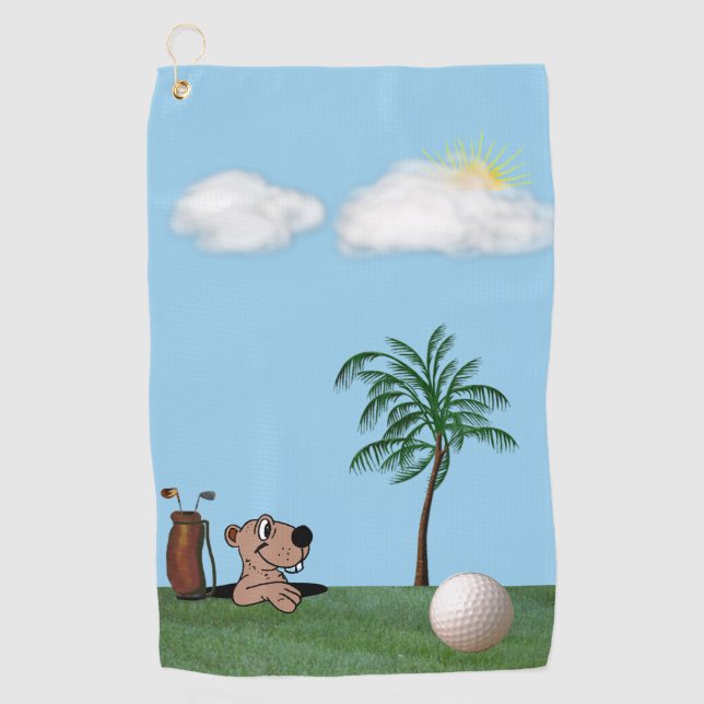 Gopher & Palm Tree On Funny Golf Towel (Front)