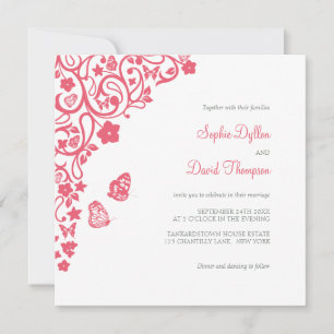 Goral Pink Floral Butterfly Garden Wedding Invitation