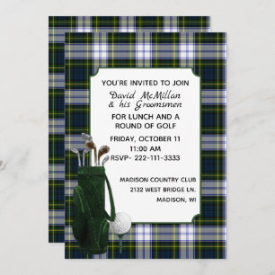 Gordon Dress Plaid Groom's Golf Party Invitation