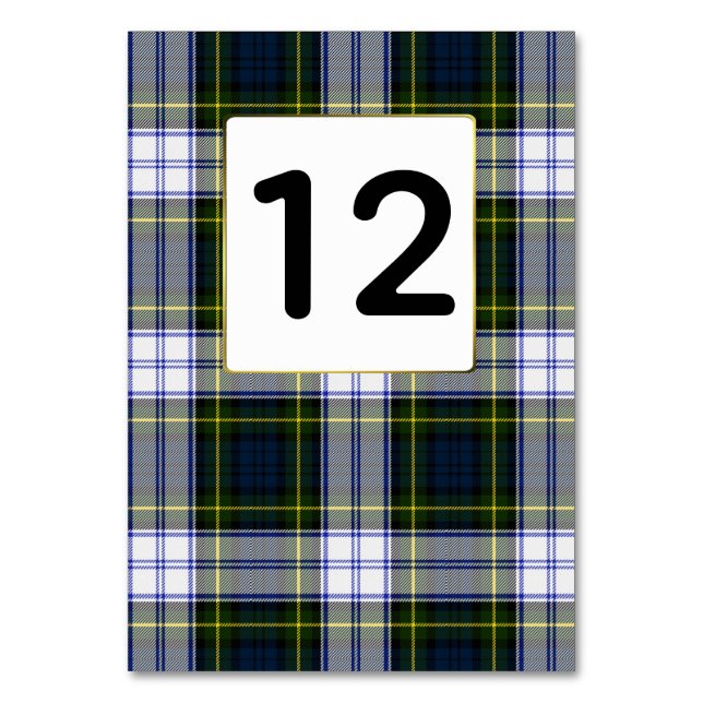 Gordon Dress Plaid Wedding Table Number (Front)