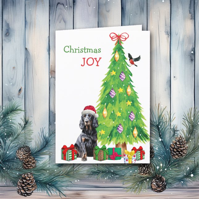 Gordon Setter, Bird and Christmas Tree Holiday Card (Creator Uploaded)