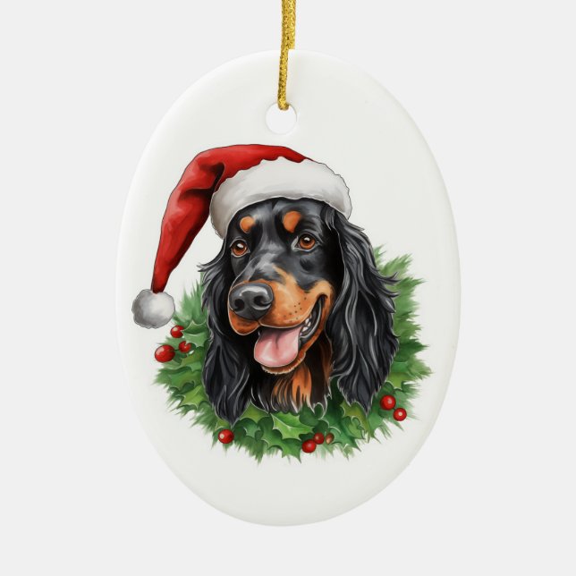 Gordon Setter Christmas Wreath Ceramic Tree Decoration (Front)