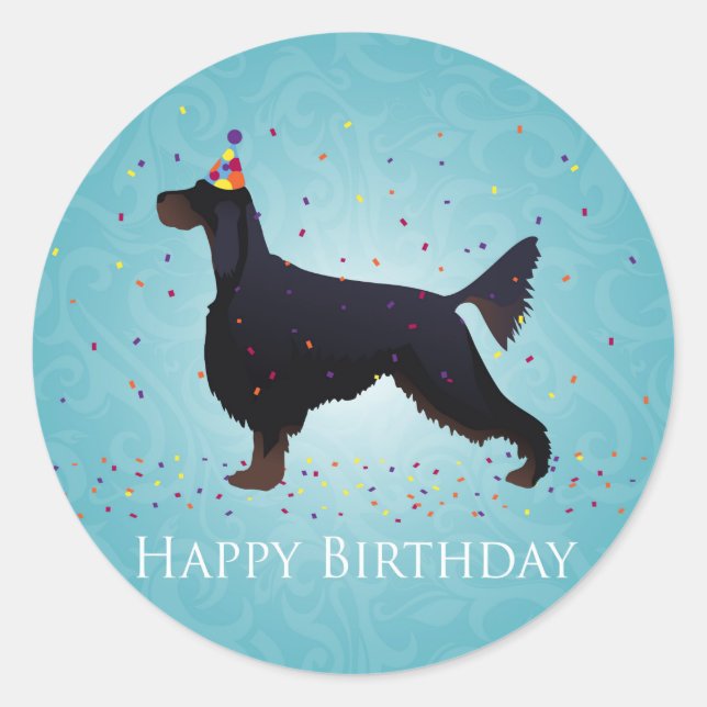 Gordon Setter Happy Birthday Design Classic Round Sticker (Front)
