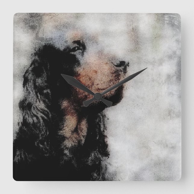 Gordon Setter Head Grunge Square Clock (Front)
