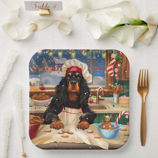 Gordon Setter Holiday Baking: Festive Christmas Paper Plate (Wedding)