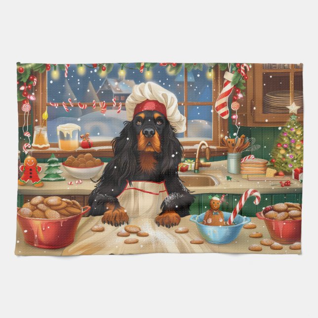 Gordon Setter Holiday Baking: Festive Christmas Tea Towel (Horizontal)