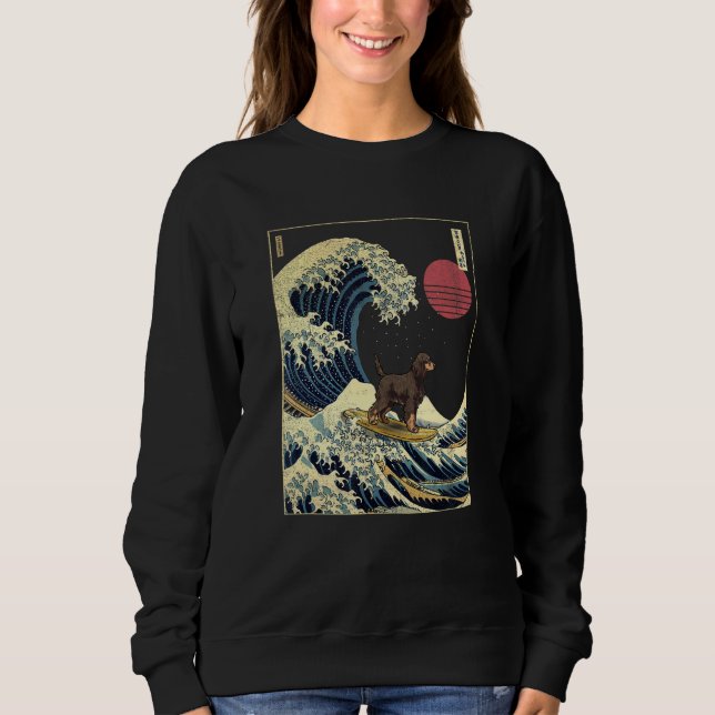 Gordon Setter Japanese Kanagawa Wave  Surf Dog Sweatshirt (Front)