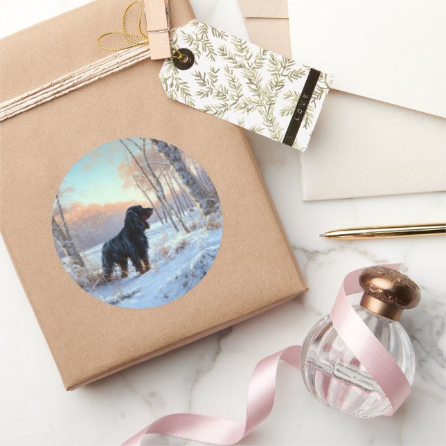 Gordon Setter Let It Snow Christmas Classic Round Sticker (Gifting)