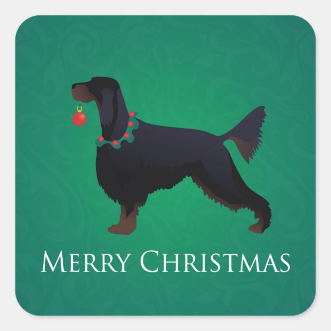 Gordon Setter Merry Christmas Design Square Sticker (Front)