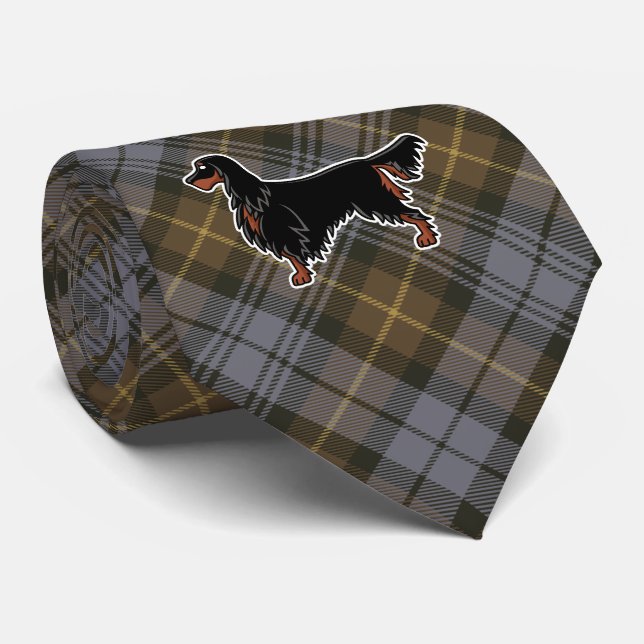 Gordon Setter over Gordon Weathered Tartan Tie (Rolled)