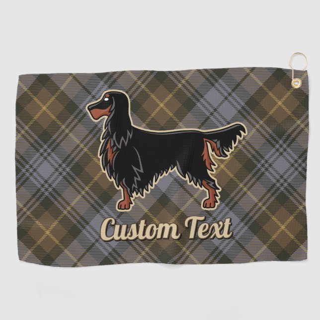 Gordon Setter over Weathered Gordon Tartan Golf Towel (Horizontal)