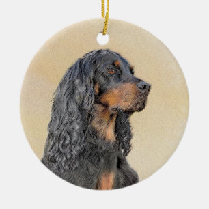 Gordon Setter Painting - Cute Original Dog Art Ceramic Tree Decoration