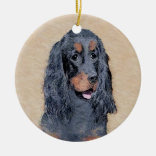 Gordon Setter Painting - Cute Original Dog Art Ceramic Tree Decoration