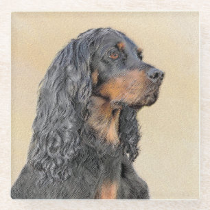 Gordon Setter Painting - Cute Original Dog Art Glass Coaster