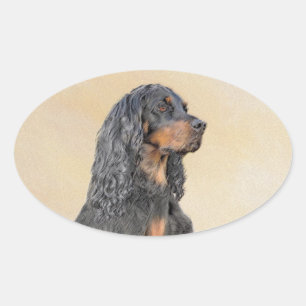 Gordon Setter Painting - Cute Original Dog Art Oval Sticker
