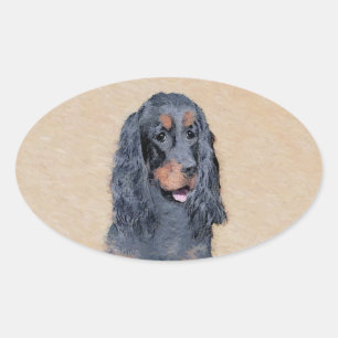 Gordon Setter Painting - Cute Original Dog Art Oval Sticker