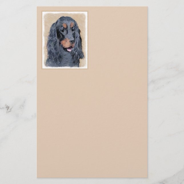 Gordon Setter Painting - Cute Original Dog Art Stationery (Front)
