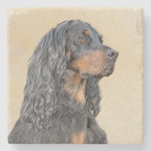 Gordon Setter Painting - Cute Original Dog Art Stone Coaster