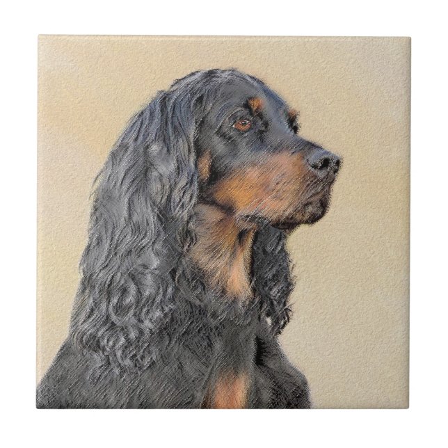 Gordon Setter Painting - Cute Original Dog Art Tile (Front)