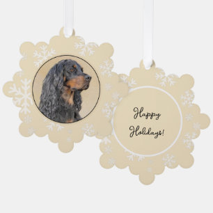 Gordon Setter Painting - Cute Original Dog Art Tree Decoration Card