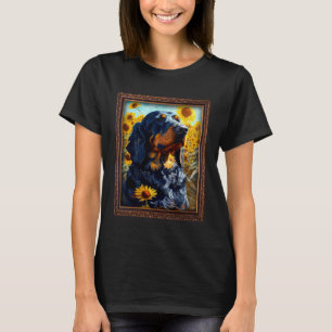 Gordon Setter Painting Sunflower Flower Mum Women  T-Shirt