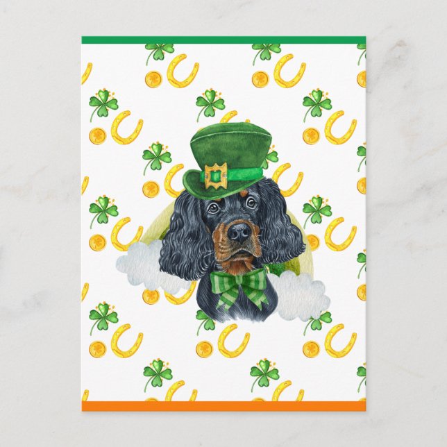 Gordon Setter Shamrock St. Patricks Day Holiday Postcard (Front)