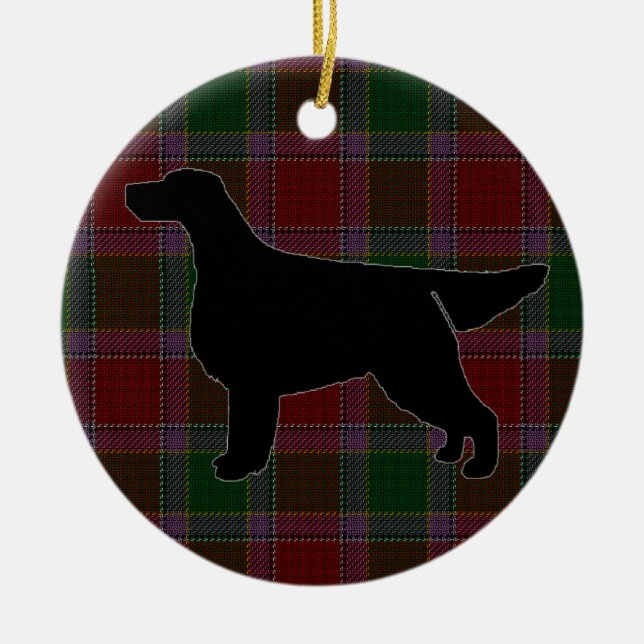 Gordon Setter Silhouette on Tartan Ornament (Front)