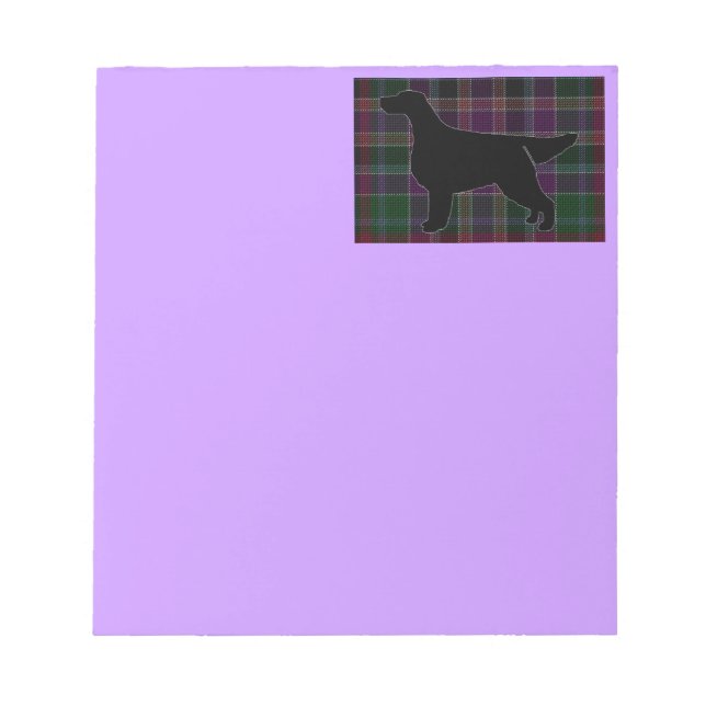 Gordon Setter Silhouetted on Clan Gordon Tartan Notepad (Front)