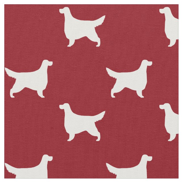 Gordon Setter Silhouettes Pattern Red and White Fabric (Close Up)