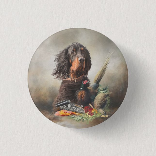 Gordon setter with pheasants, Art     3 Cm Round Badge (Front)