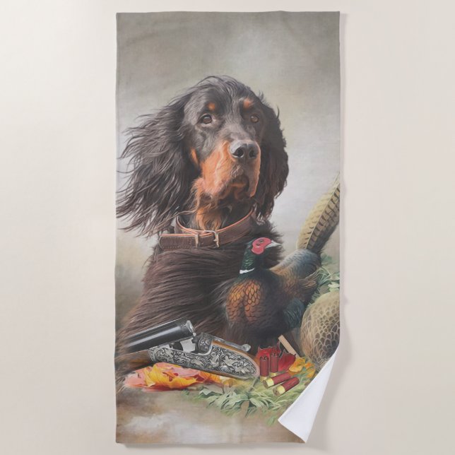 Gordon setter with pheasants, Art       Beach Towel (Front)