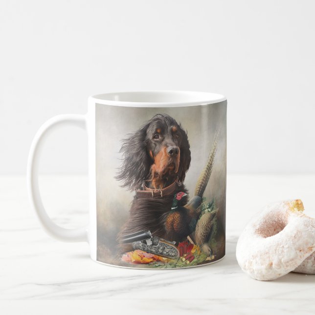 Gordon setter with pheasants, Art  Coffee Mug (With Donut)