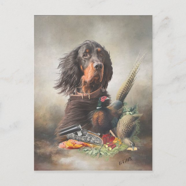 Gordon setter with pheasants, Art    Holiday Postcard (Front)