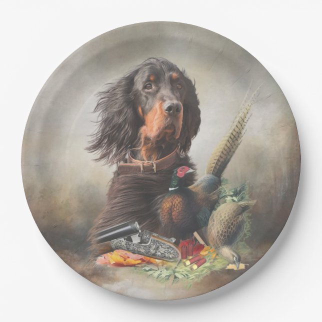 Gordon setter with pheasants, Art    Paper Plate (Front)